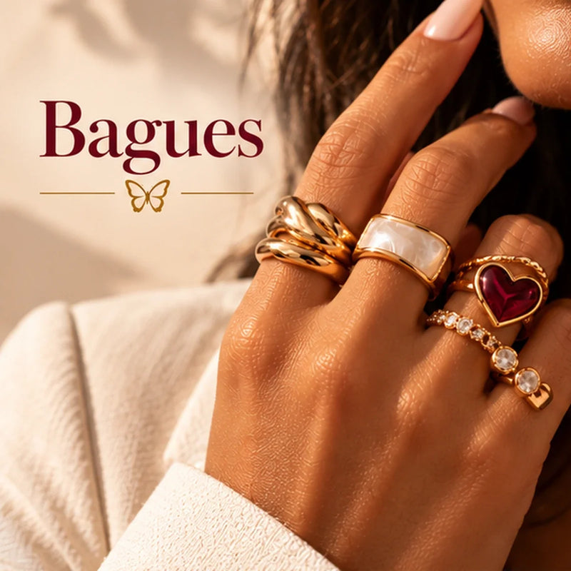 Bagues dorées sur peau mate, look écru — Swiss Beautyfly