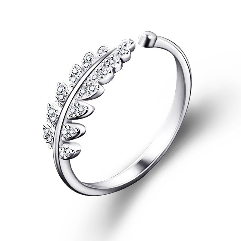 Bague feuille ajustable argentée — photographie fournisseur, vue 1