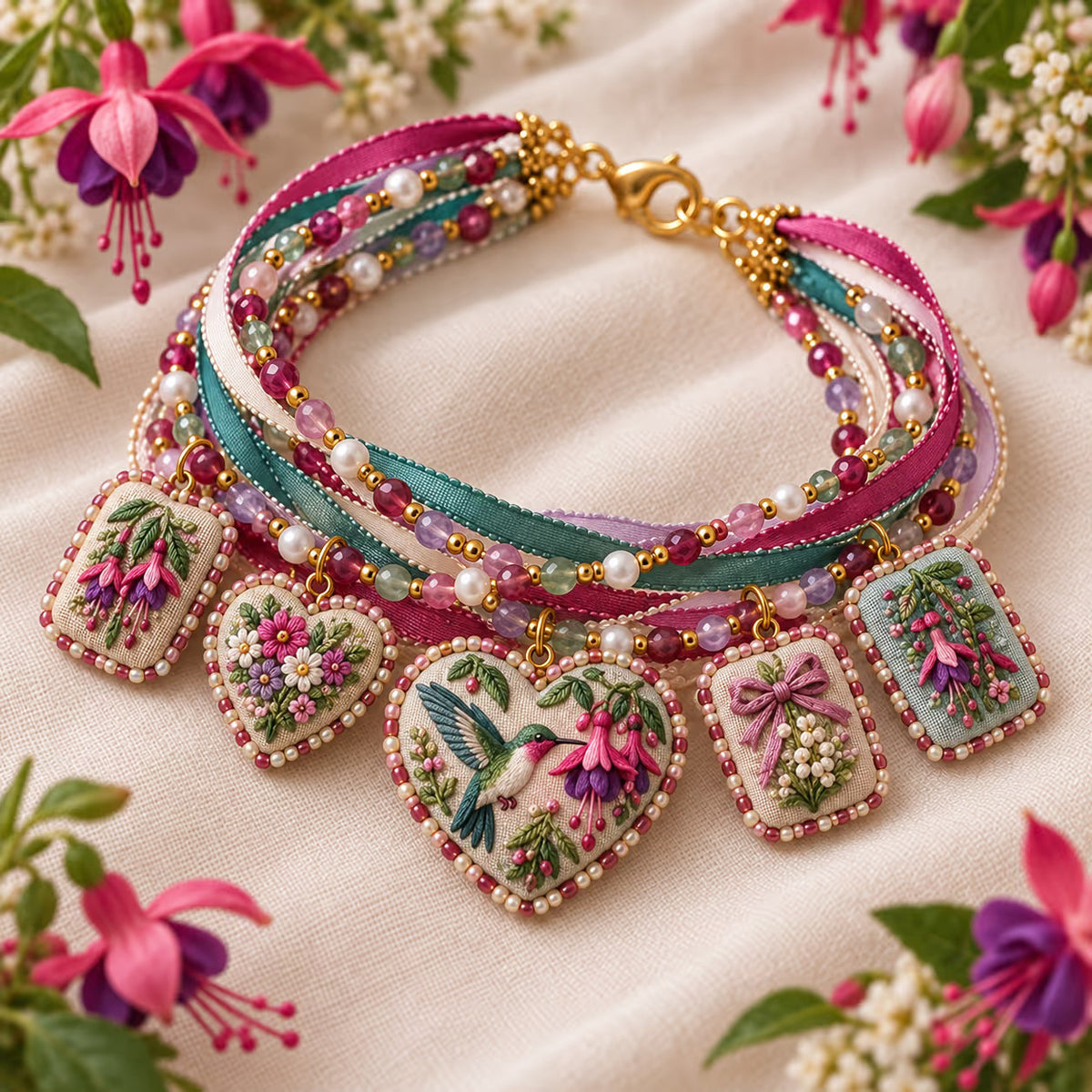 Bracelet brodé — motif Colibri