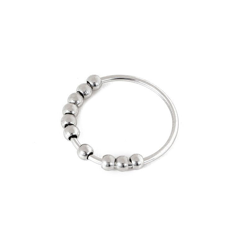 Bague à billes argentée en acier inoxydable