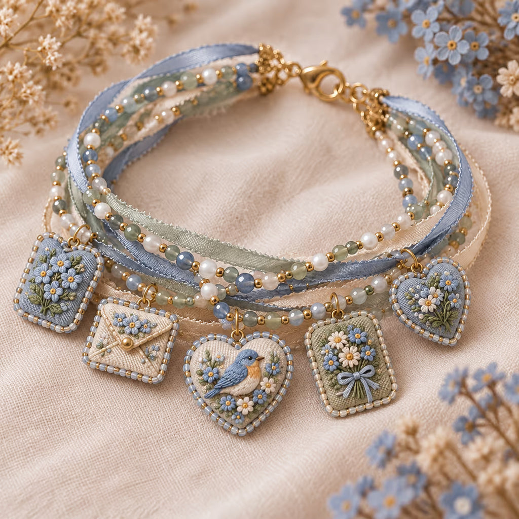 Bracelet brodé — motif Oiseau bleu