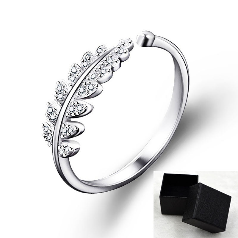 Bague feuille ajustable argentée — photographie fournisseur, vue 2
