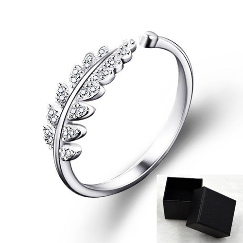 Bague feuille ajustable argentée — photographie fournisseur, vue 2