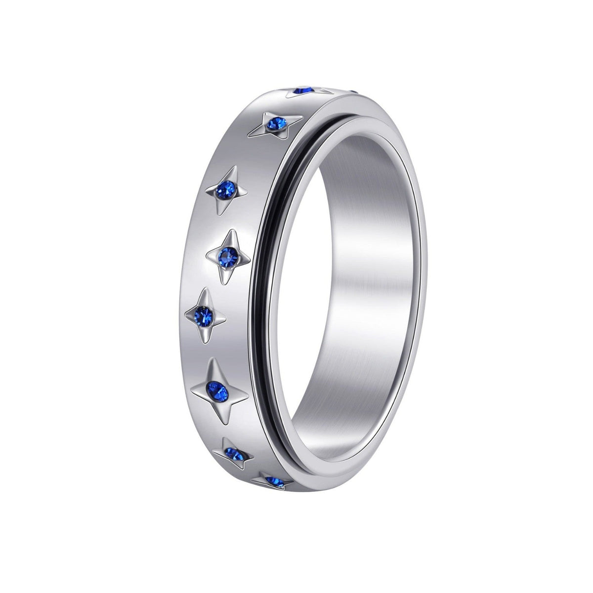 Bague étoiles bleues en finition argentée — photo fournisseur
