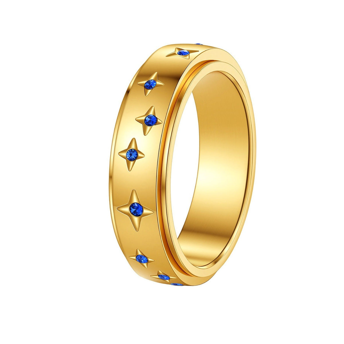 Bague étoiles bleues, finition dorée
