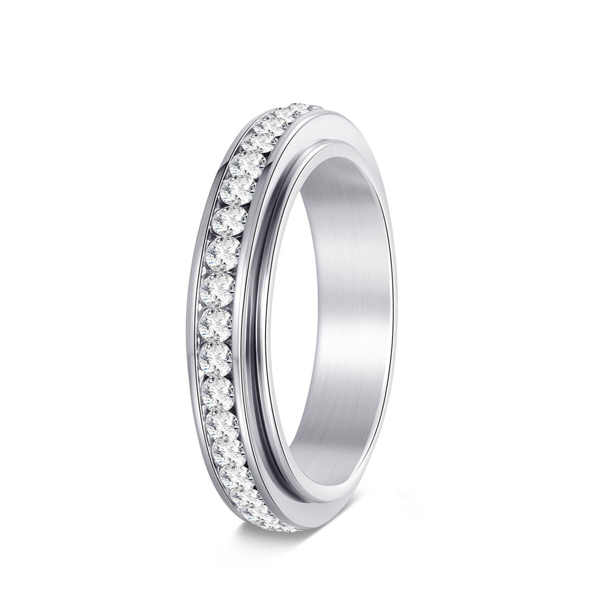 Bague pierres claires, finition argentée