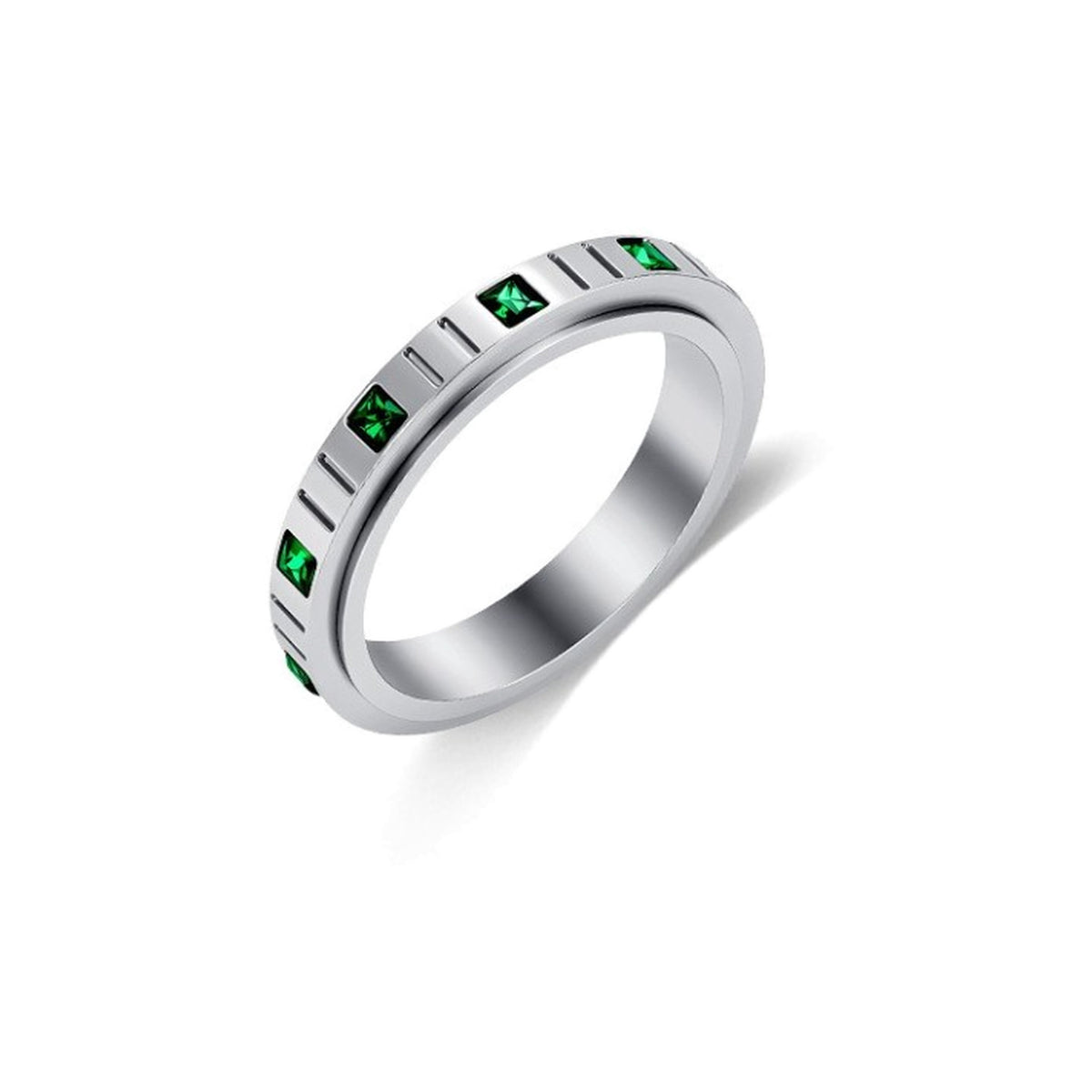 Bague pierres vertes, finition argentée