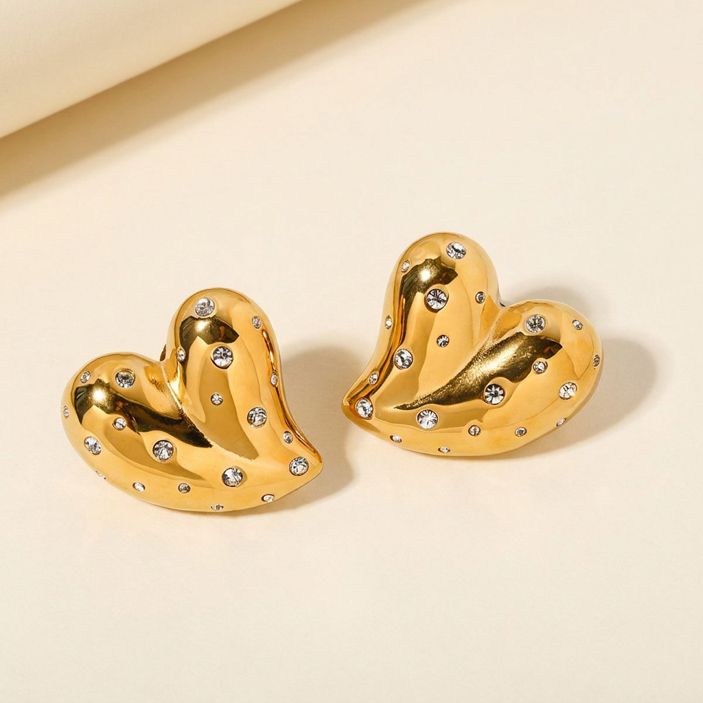Boucles Amour dorées à cœur scintillant