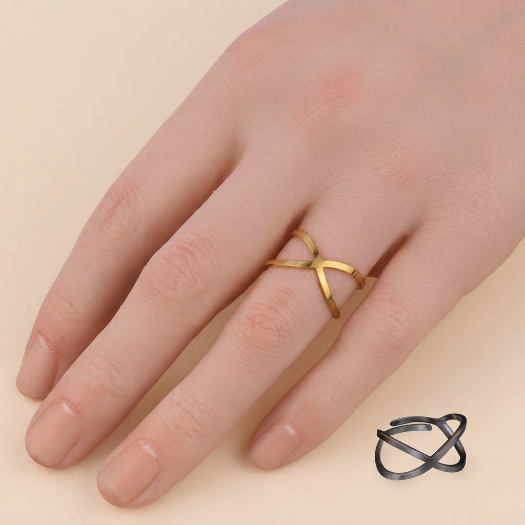 Bague croisée ajustable argentée